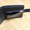Personalized wallet for 4 cards with engraving, handmade from black leather, with a compartment for banknotes and a coin pocket with name, initials, etc.