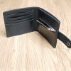 Personalized wallet for 4 cards with engraving, handmade from black leather, with a compartment for banknotes and a coin pocket with name, initials, etc.