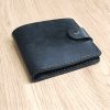 Personalized wallet for 4 cards with engraving, handmade from black leather, with a compartment for banknotes and a coin pocket with name, initials, etc.
