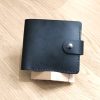 Personalized wallet for 4 cards with engraving, handmade from black leather, with a compartment for banknotes and a coin pocket with name, initials, etc.