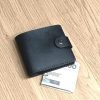 Personalized wallet for 4 cards with engraving, handmade from black leather, with a compartment for banknotes and a coin pocket with name, initials, etc.