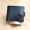 Personalized wallet for 4 cards with engraving, handmade from black leather, with a compartment for banknotes and a coin pocket with name, initials - Image 2
