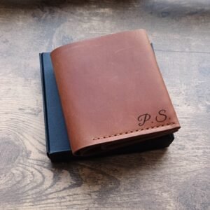 Portefeuille personnalisé avec initiales, fait main en cuir, avec 3 fentes pour cartes, poche à monnaie avec bouton et compartiment pour billets